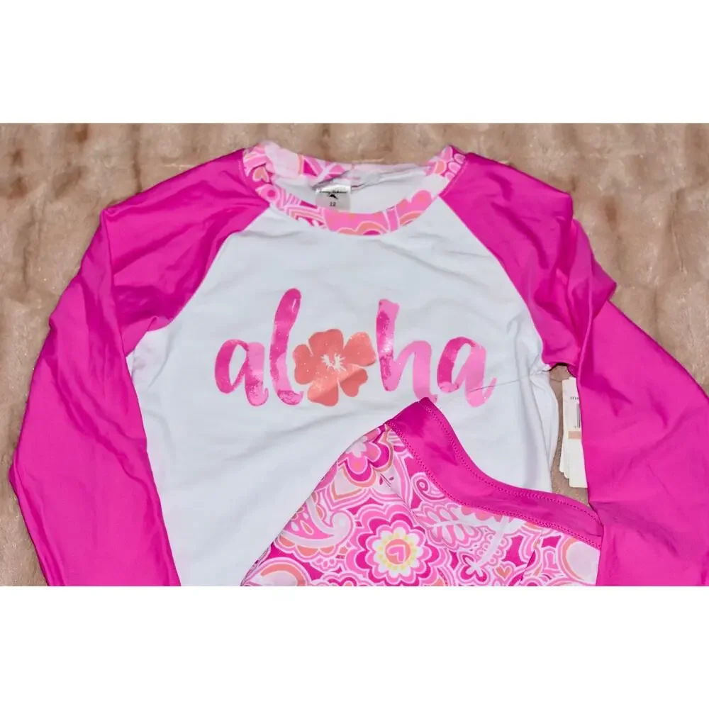Tommy Bahama Girls Swimsuit Long Sleeve Rashguard Boy Shorts 2pc Size 12 NWT!